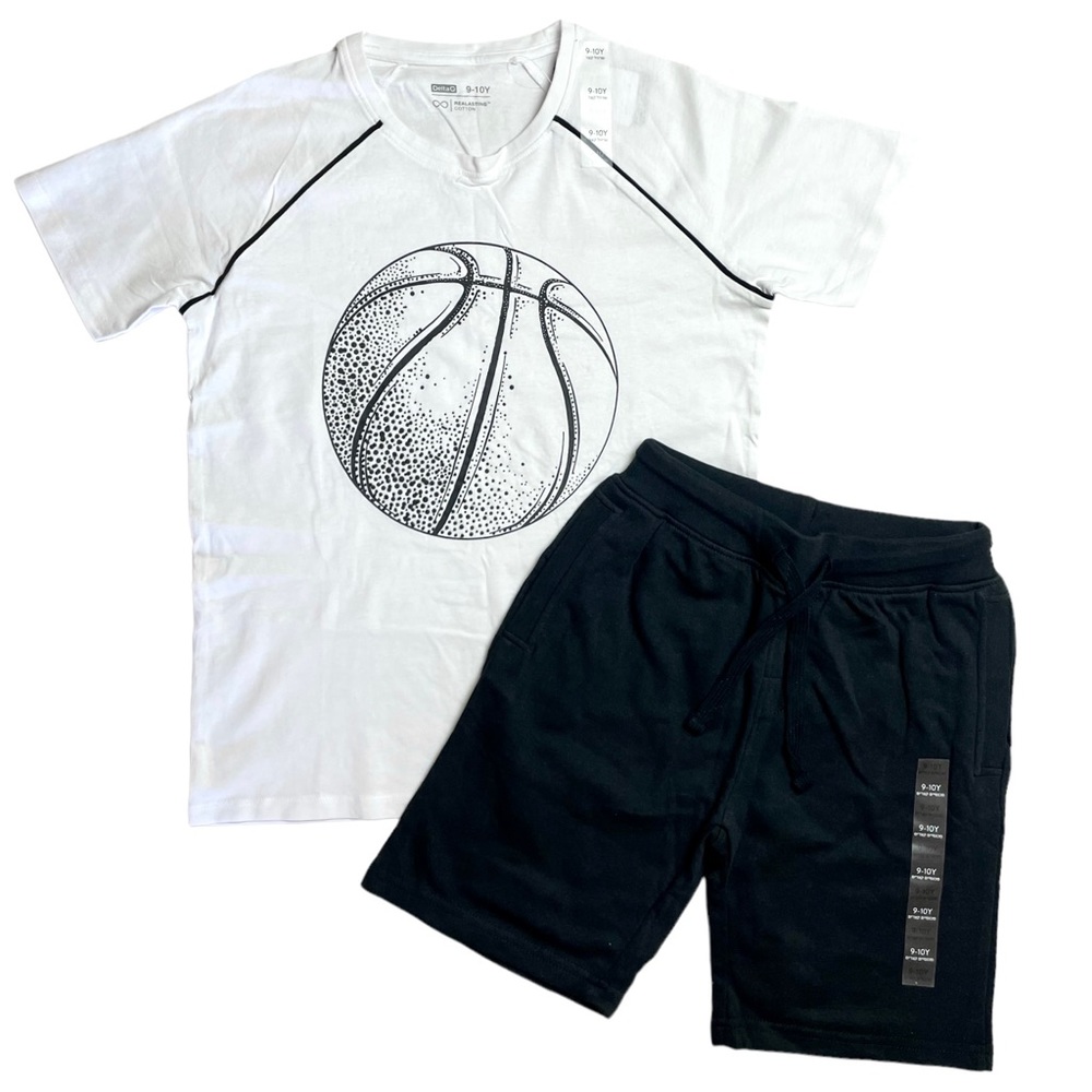 NWT Tee & Shorts Active Set White Black 9-10